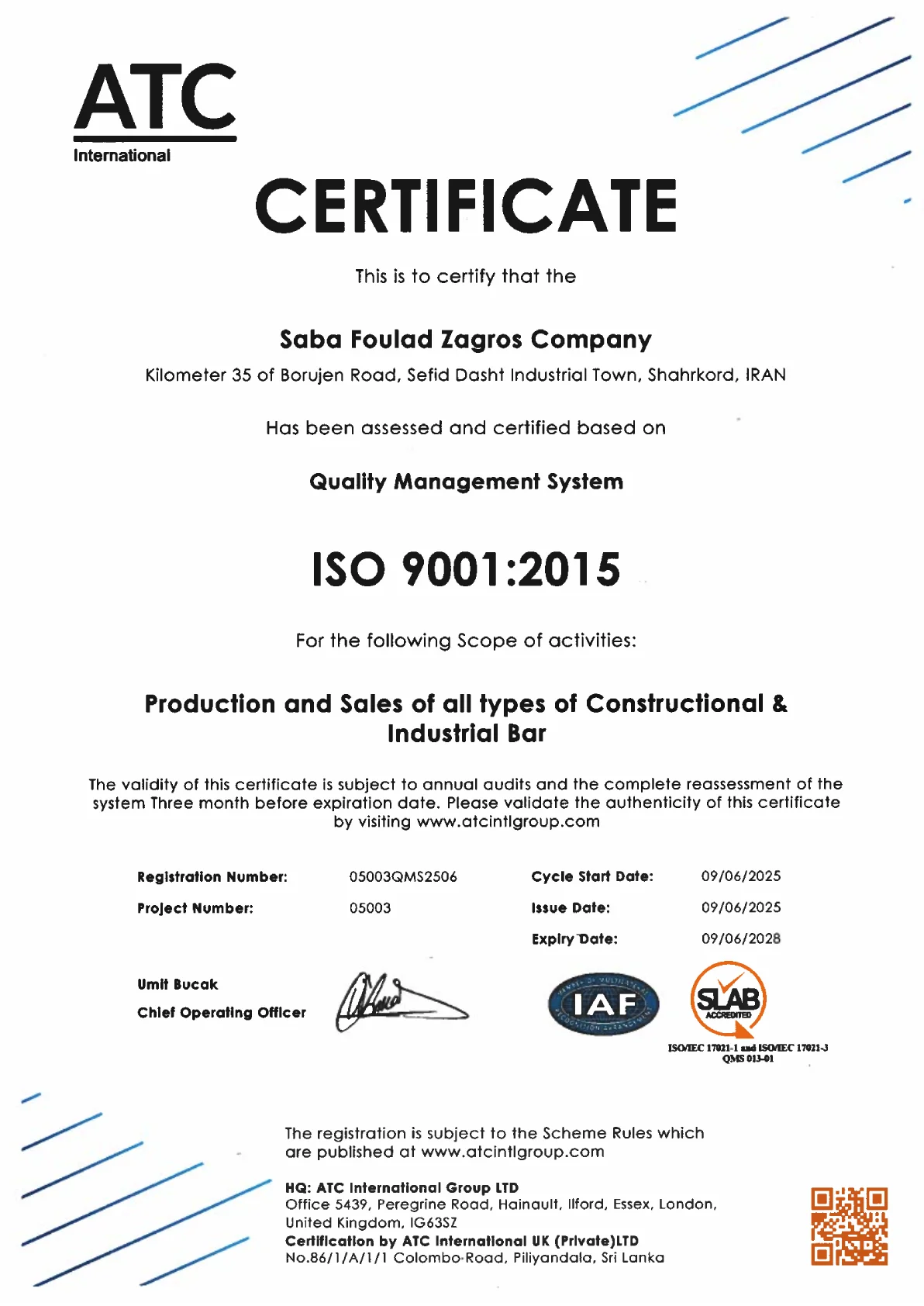 ISO 9001 certificate